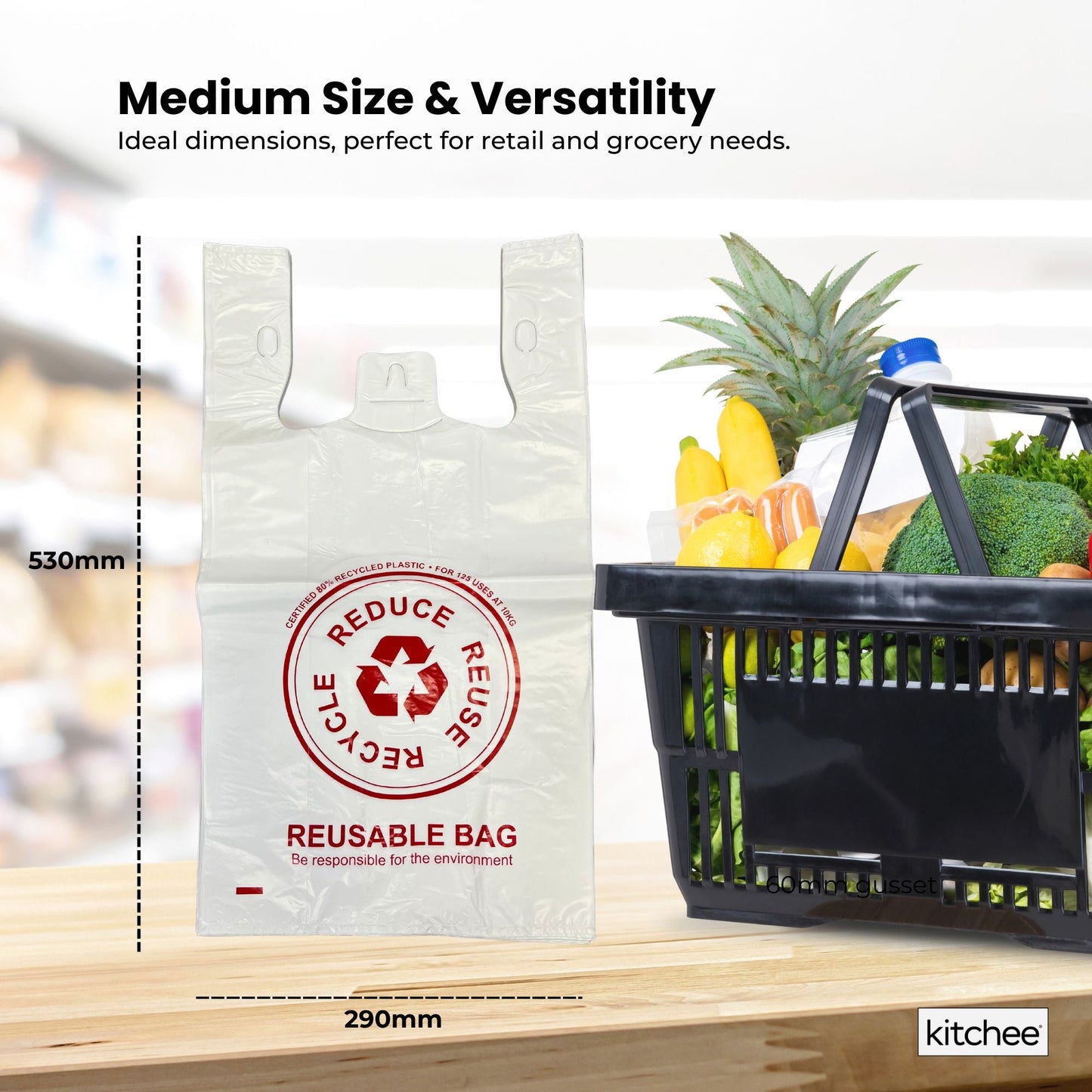 100x Large Reusable Plastic Singlet Shopping Bags - 80% Recycled 38UM Compliant-1