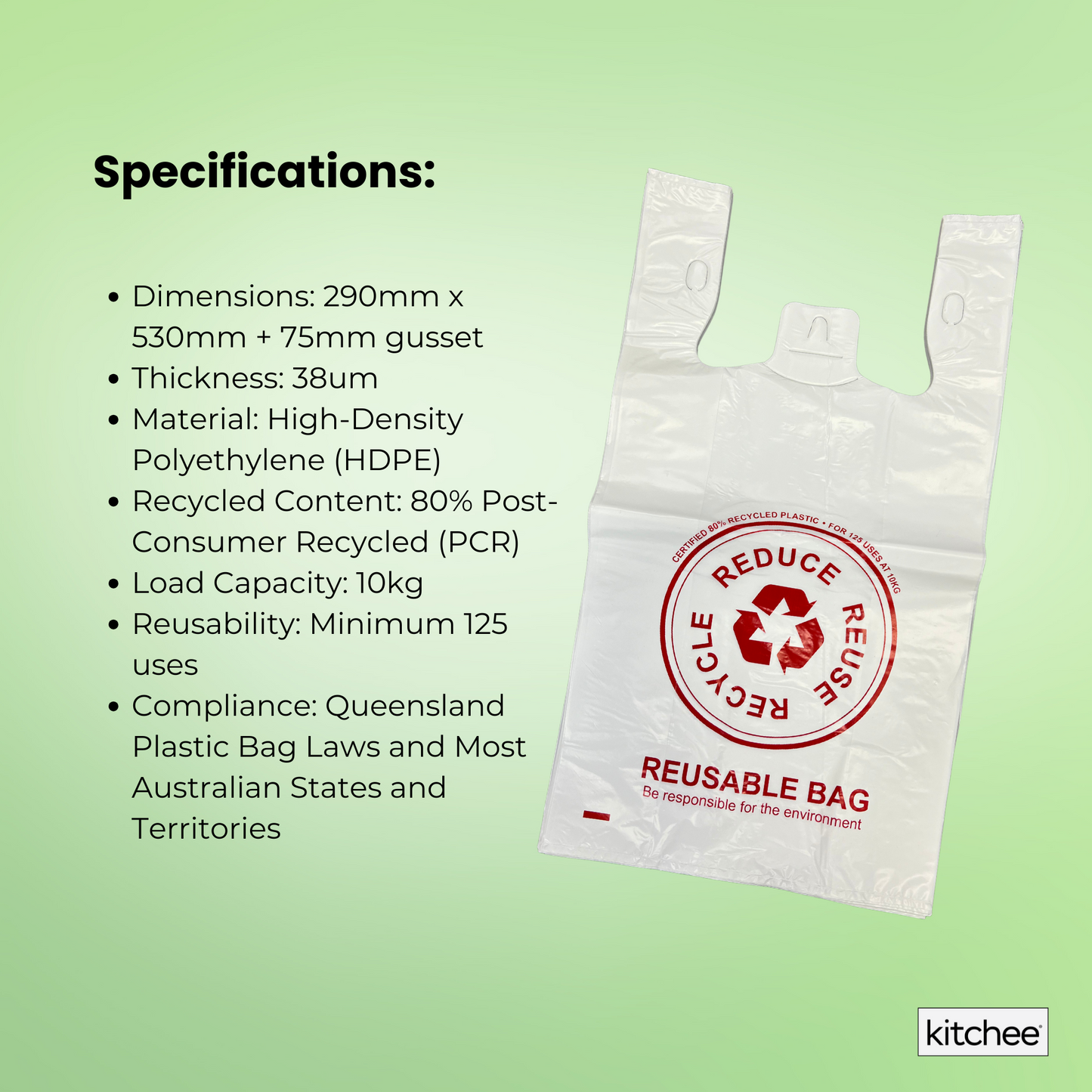 100x Large Reusable Plastic Singlet Shopping Bags - 80% Recycled 38UM Compliant-4