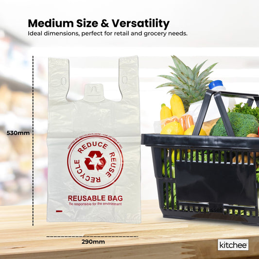 100x Large Reusable Plastic Singlet Shopping Bags - 80% Recycled 38UM Compliant-1