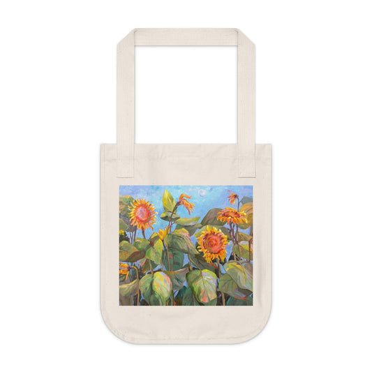 Organic Canvas Tote Bag with 'Sunflowers' Floral I Original Artwork by American Artist Barbara Cleary-0