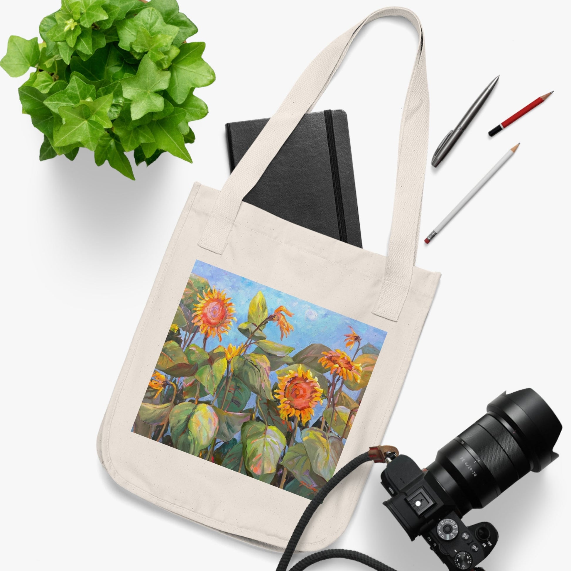 Organic Canvas Tote Bag with 'Sunflowers' Floral I Original Artwork by American Artist Barbara Cleary-2