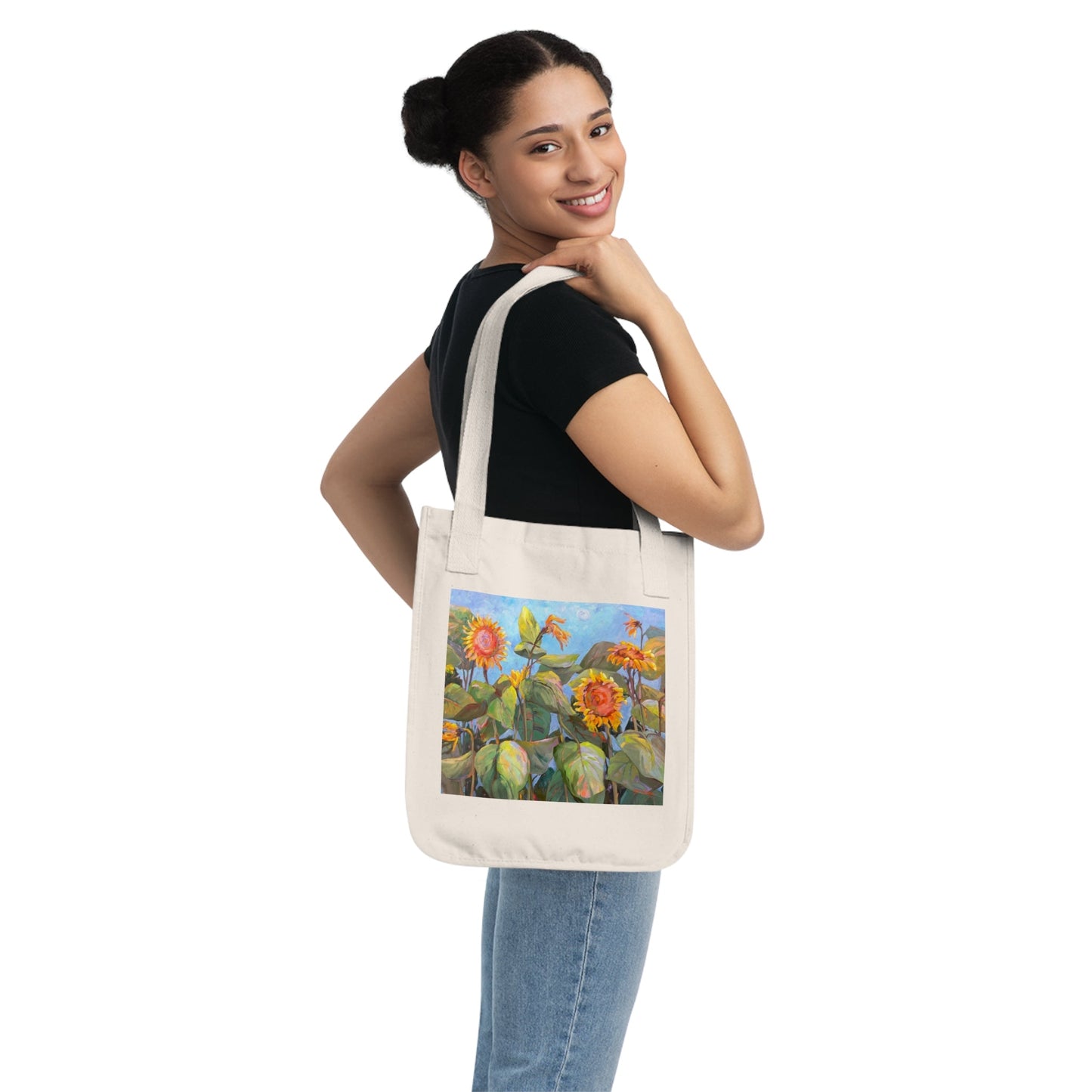 Organic Canvas Tote Bag with 'Sunflowers' Floral I Original Artwork by American Artist Barbara Cleary-3