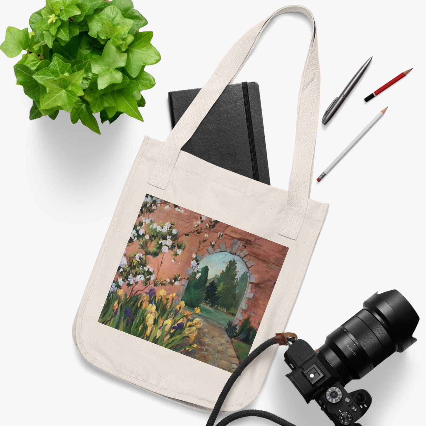Organic Canvas Tote Bag with 'Inner Garden' I Original Artwork by American Artist Barbara Cleary-2